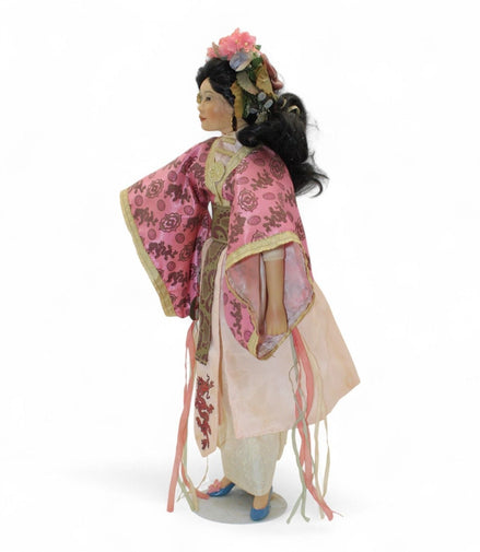 Handcrafted Porcelain Doll with Pink & Gold Dragon EmbroideryHandmadeFashion Dollasian dollcollectible dollcultural decor2
