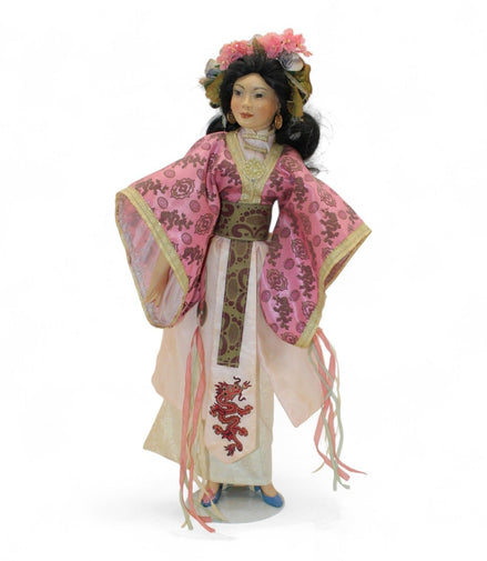 Handcrafted Porcelain Doll with Pink & Gold Dragon EmbroideryHandmadeFashion Dollasian dollcollectible dollcultural decor1