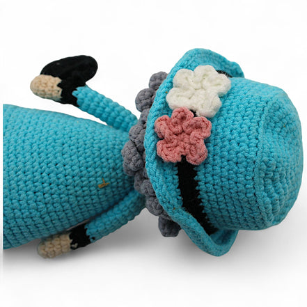 Handmade Amigurumi Crochet Doll with Blue Dress and AccessoriesFlip Side CollectiblesDollamigurumiblue dress dollbrimmed hat5