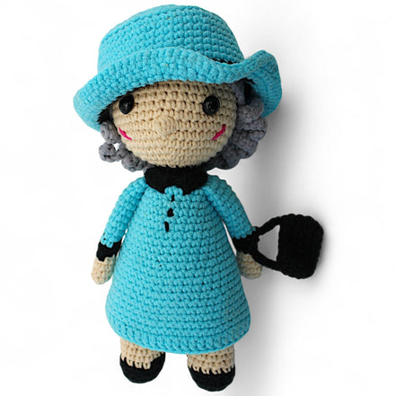 Handmade Amigurumi Crochet Doll with Blue Dress and AccessoriesFlip Side CollectiblesDollamigurumiblue dress dollbrimmed hat1