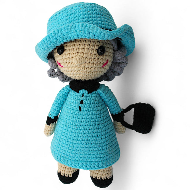 Handmade Amigurumi Crochet Doll with Blue Dress and AccessoriesFlip Side CollectiblesDollamigurumiblue dress dollbrimmed hat1