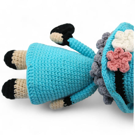Handmade Amigurumi Crochet Doll with Blue Dress and AccessoriesFlip Side CollectiblesDollamigurumiblue dress dollbrimmed hat7