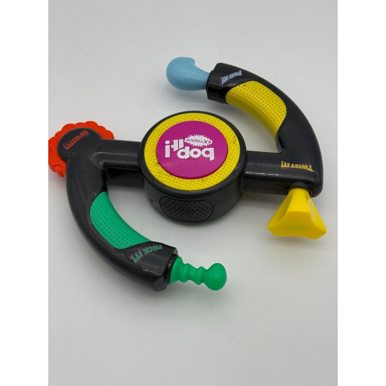 Close-up of Hasbro Bop It Extreme with colorful design