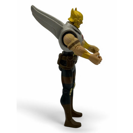 Side view of Hawkman action figure highlighting wings and stance