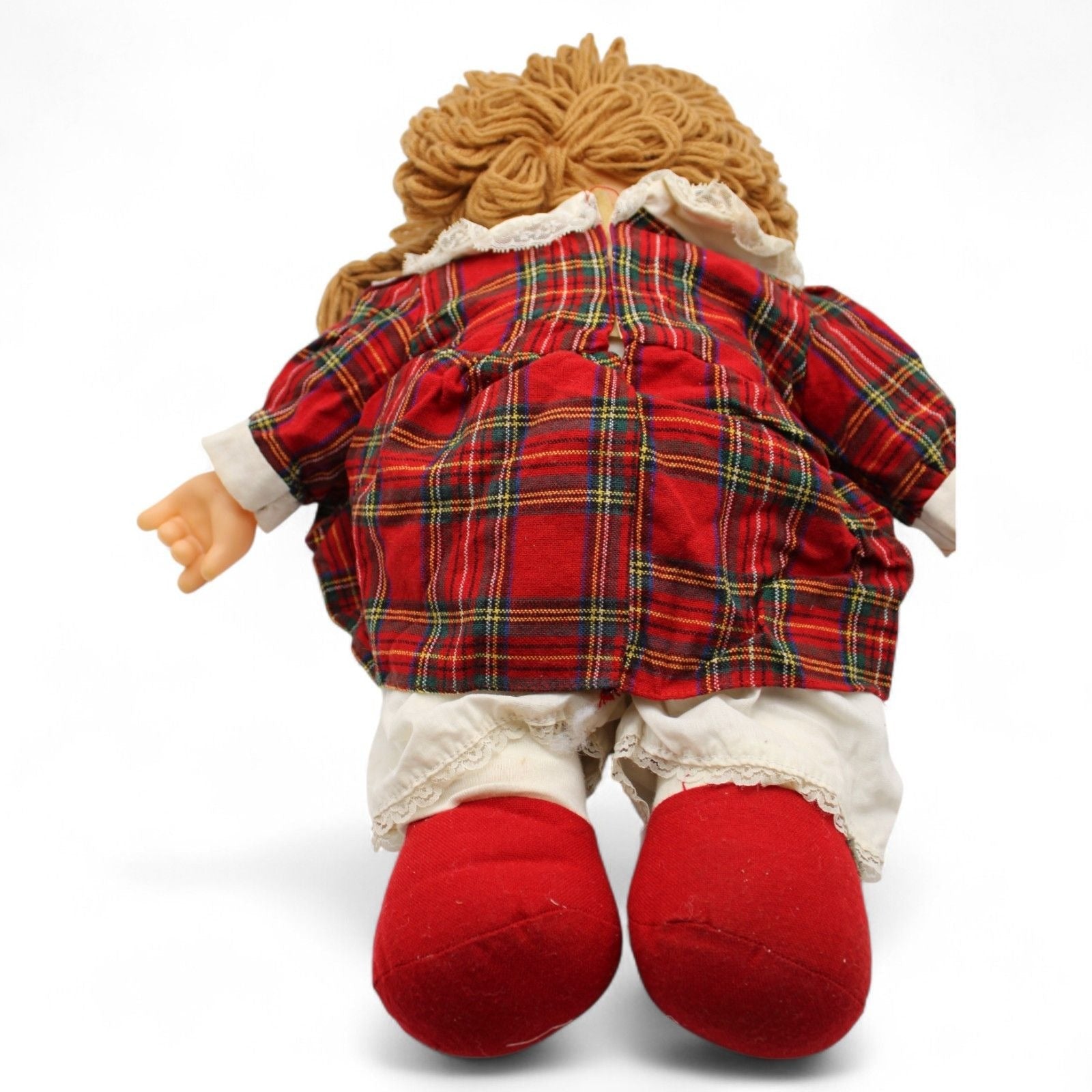 Top view of Heather doll's yarn hair