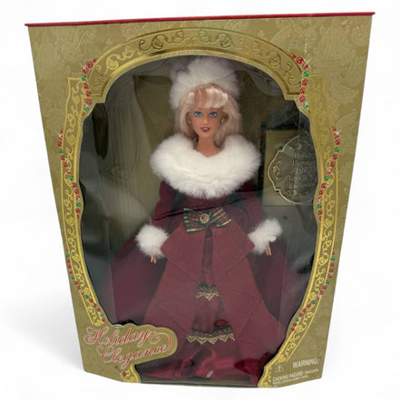 Holiday Elegance Barbie Doll in red dress with fur trim in packaging