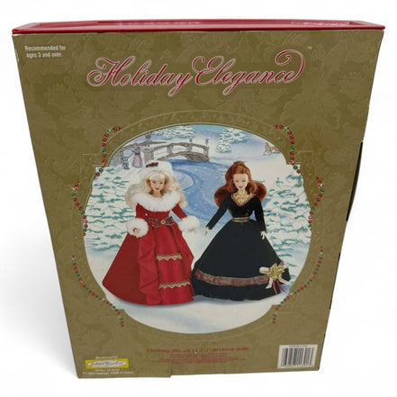 Back view of Holiday Elegance Barbie Doll packaging with festive design