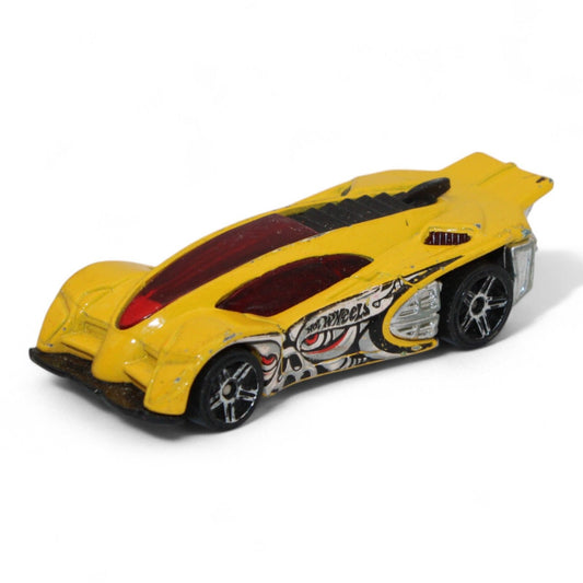 The 2004 Hot Wheels Yellow Side Draft Cyborg Assault is an ultra-rare die-cast toy car with sleek lines and exclusive graphic detailing.

