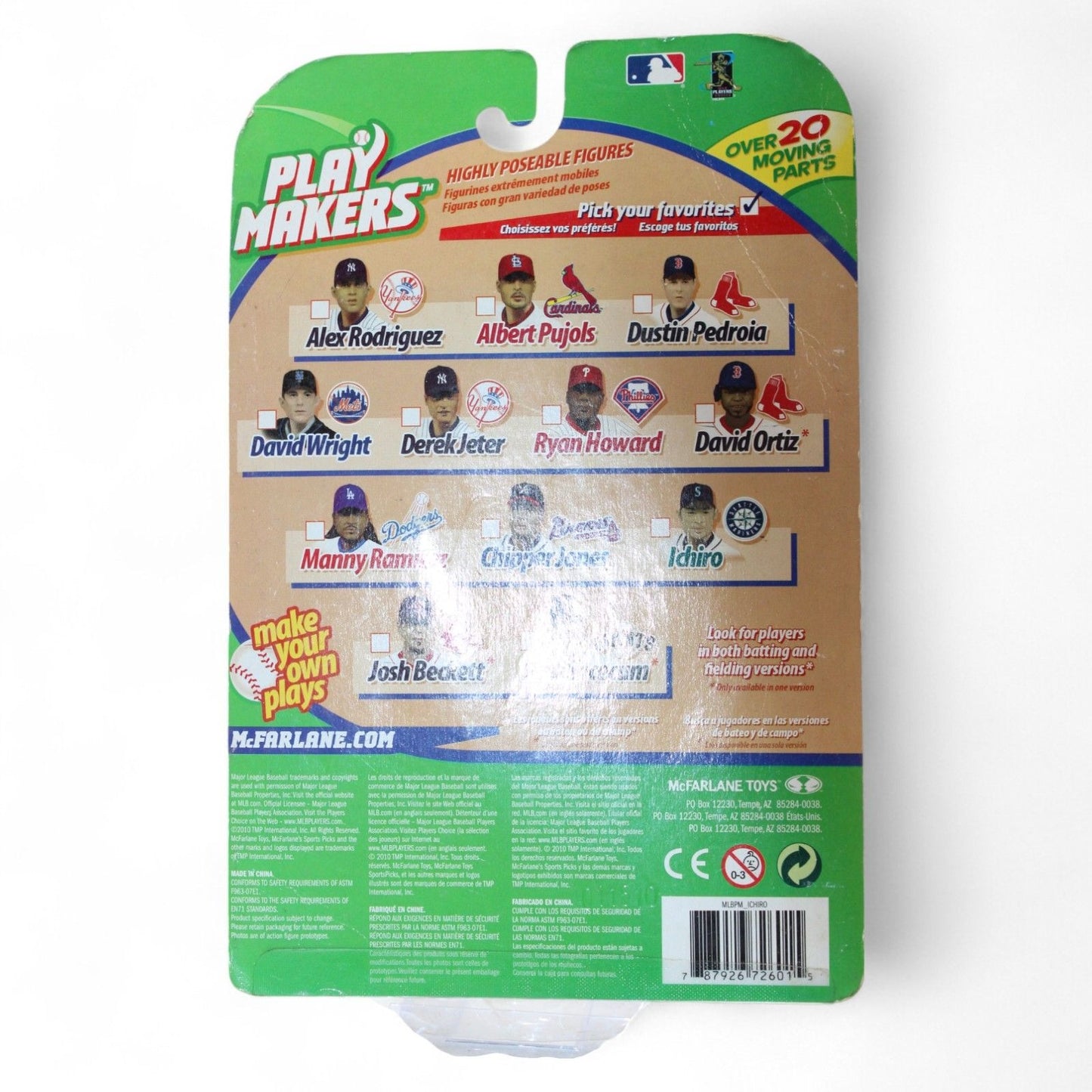 Play Makers toy figure packaging with baseball players' names on a white background