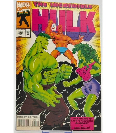Cover of The Incredible Hulk #412 featuring Hulk, She-Hulk, and Bi-Beast