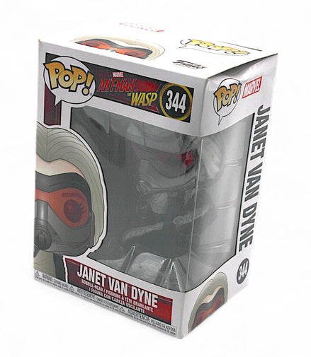 Side view of Janet Van Dyne Funko Pop! box showing character design