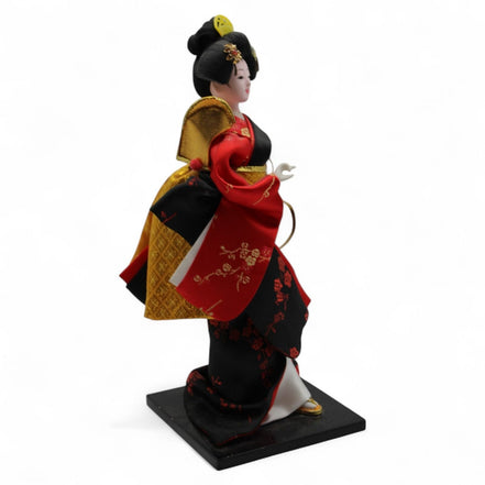 Japanese Geisha Doll with Black & Red Kimono and Gold Obi – japanese artFlip Side CollectiblesGeisha Dollasian artblack kimonocollectible doll4