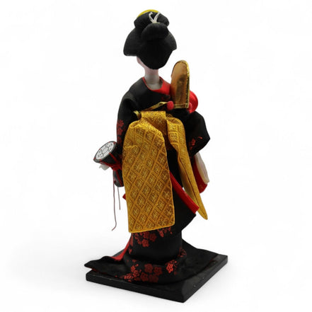 Japanese Geisha Doll with Black & Red Kimono and Gold Obi – japanese artFlip Side CollectiblesGeisha Dollasian artblack kimonocollectible doll3