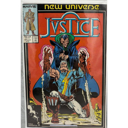 Justice comic book cover from Marvel's New Universe series featuring superhero Justice