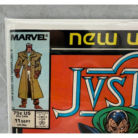 Detailed view of Justice comic book cover art from Marvel's New Universe series