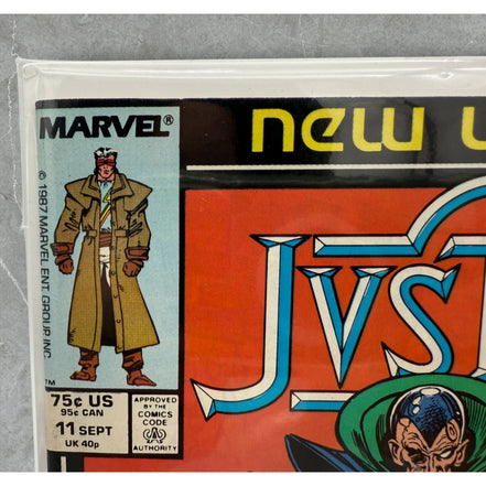 Marvel's New Universe Justice comic book showing iconic superhero artwork