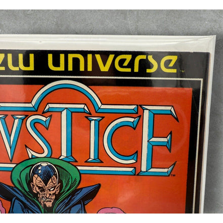 Justice comic book cover highlighting Marvel's New Universe series branding