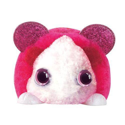Front view of red and white plush toy with big eyes