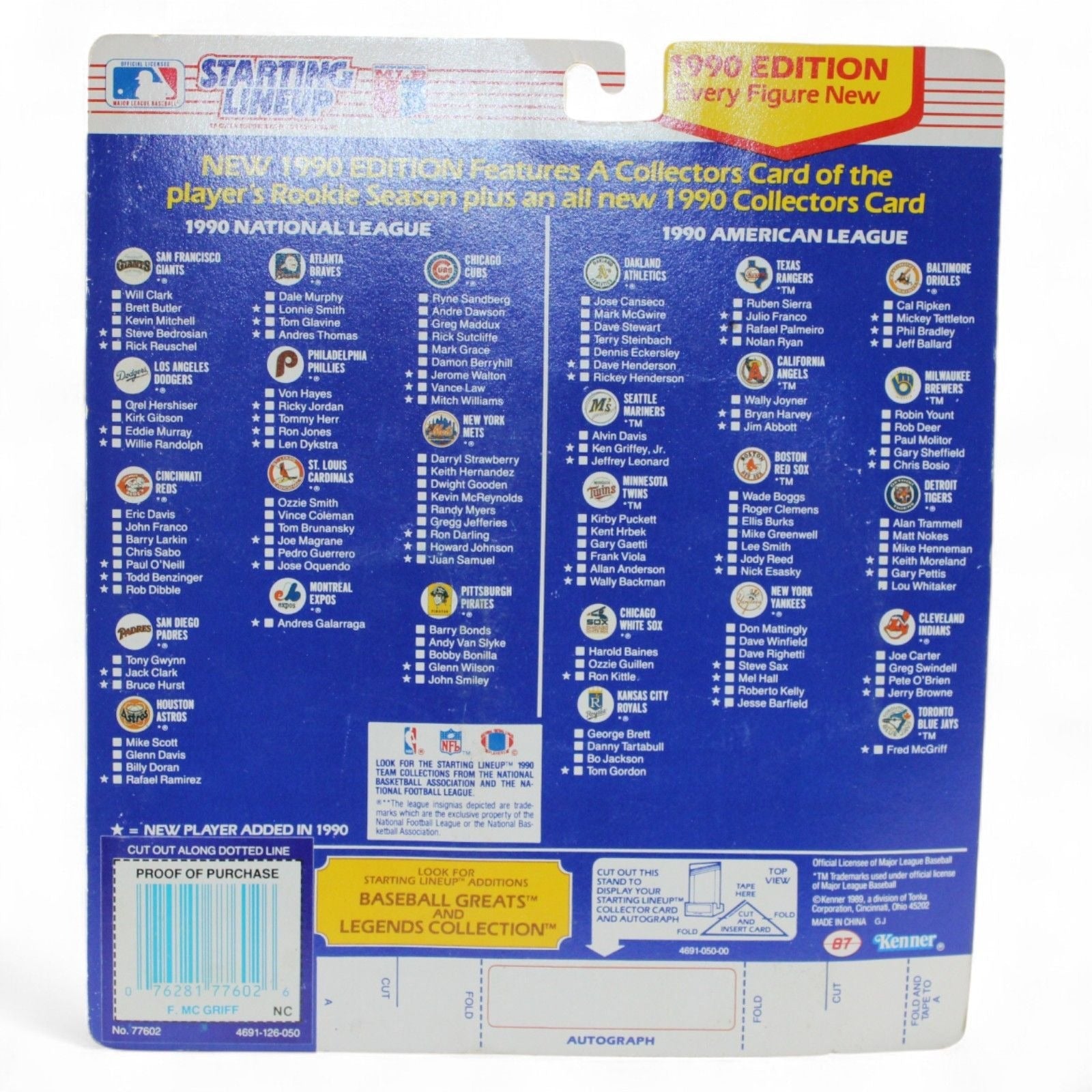 Back of the Kenner Starting Lineup packaging showing 1990 edition details