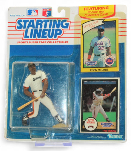 Kenner 1990 Kevin Mitchell figure in Giants uniform with rookie card