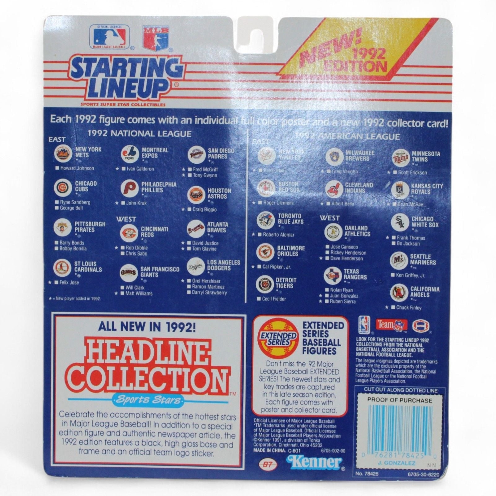 Back of the Kenner 1992 Starting Lineup packaging