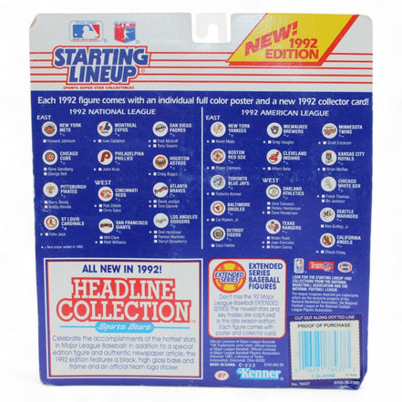 Back of Kenner 1992 Starting Lineup packaging with MLB teams