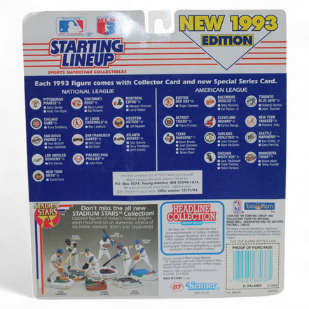 Back of Kenner 1993 Starting Lineup packaging with player list