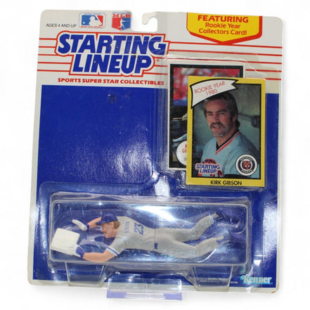 Kirk Gibson 1990 Starting Lineup action figure with rookie card in packaging