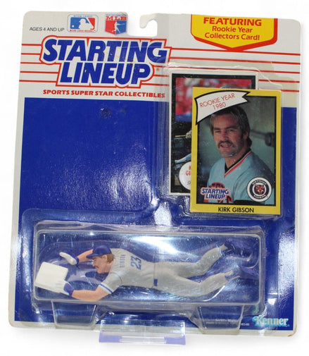 Kirk Gibson 1990 Starting Lineup action figure with rookie card in packaging