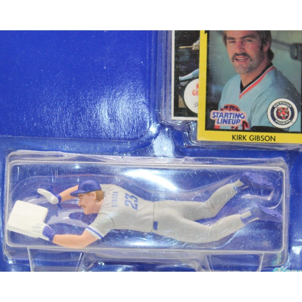 Close-up of Kirk Gibson action figure and rookie card