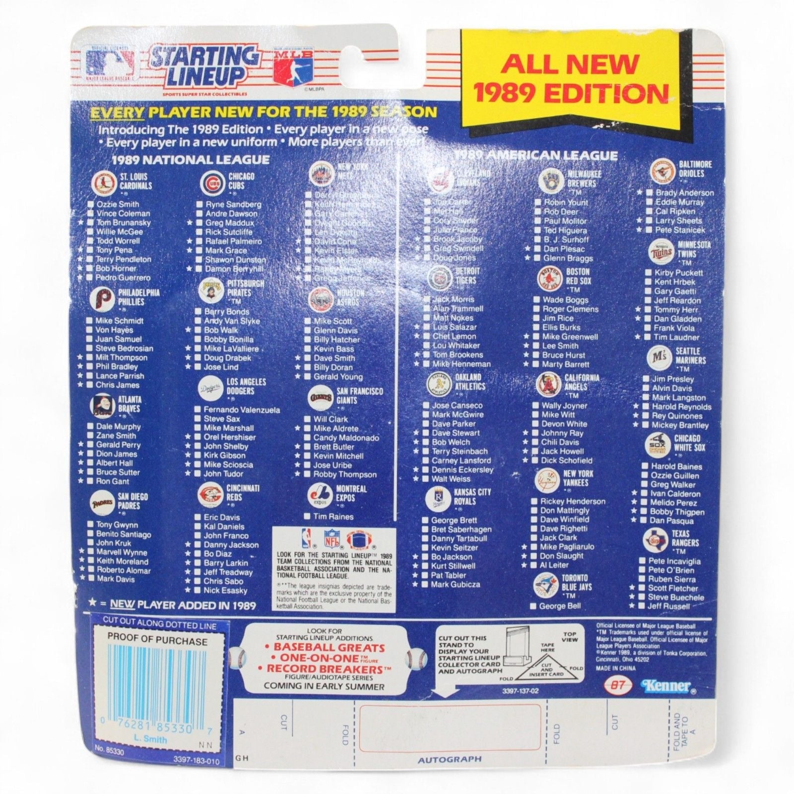 Back of the packaging showing 1989 Starting Lineup series