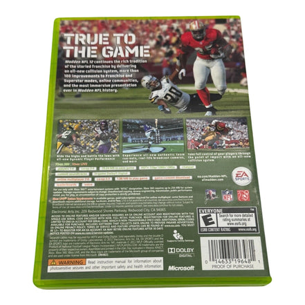 Madden NFL 12 Xbox 360 Game with Manual & Case – football game - Flip Side CollectiblesXBox 360 gameEA Sports