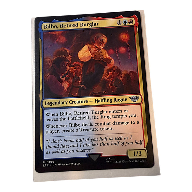 Magic: The Gathering Bilbo Retired Burglar card featuring Bilbo as a Halfling Rogue