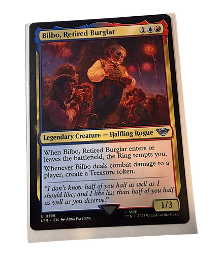 Magic: The Gathering Bilbo Retired Burglar card featuring Bilbo as a Halfling Rogue