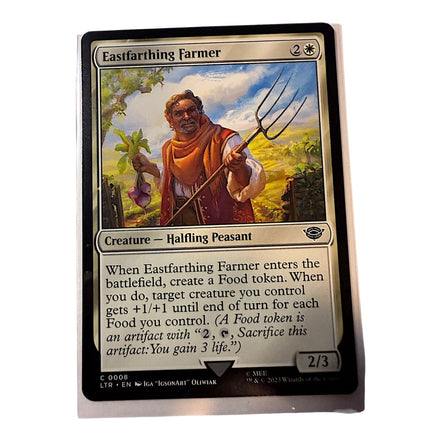 Magic: The Gathering Eastfarthing Farmer card featuring a Halfling Peasant with a pitchfork and turnips.