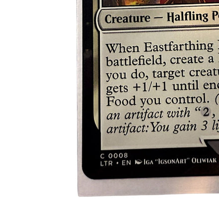 Close-up of the Eastfarthing Farmer card's text box detailing abilities and effects.