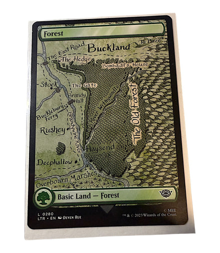 Magic: The Gathering Forest Card featuring a map of Middle Earth by Deven Rue