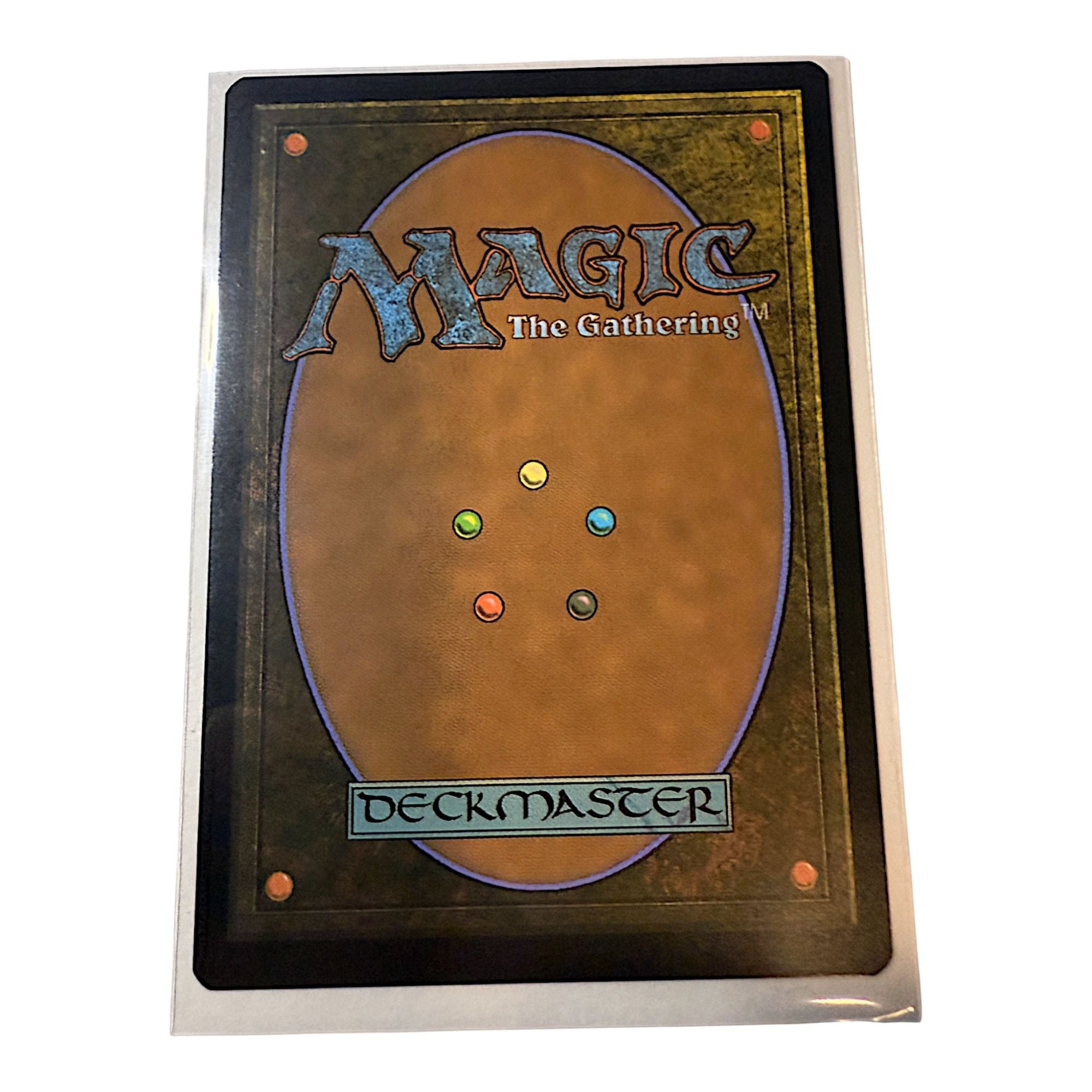 Back of the Magic: The Gathering card showing the Deckmaster logo