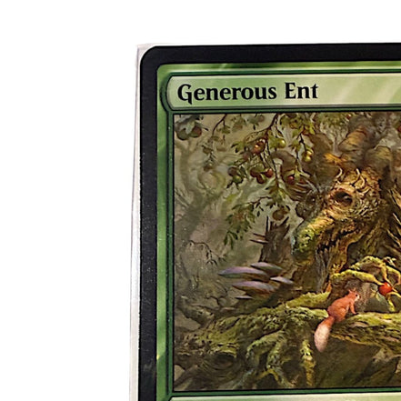 Close-up of Generous Ent card art featuring Treefolk and forest