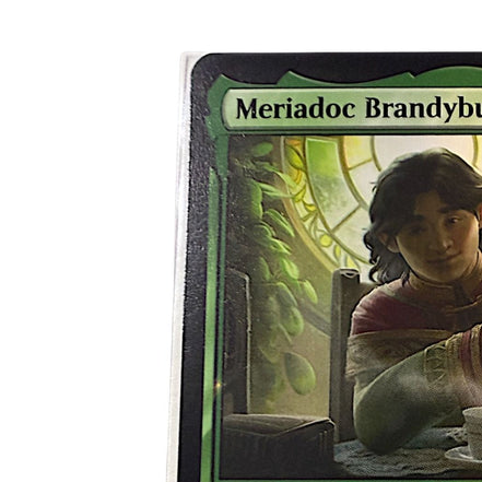 Close-up of Meriadoc Brandybuck card highlighting the artwork and card details.