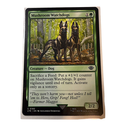 Magic: The Gathering Mushroom Watchdogs card featuring two dogs in a forest setting.