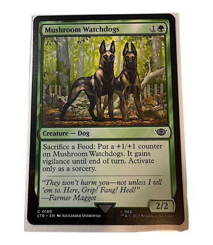 Magic: The Gathering Mushroom Watchdogs card featuring two dogs in a forest setting.