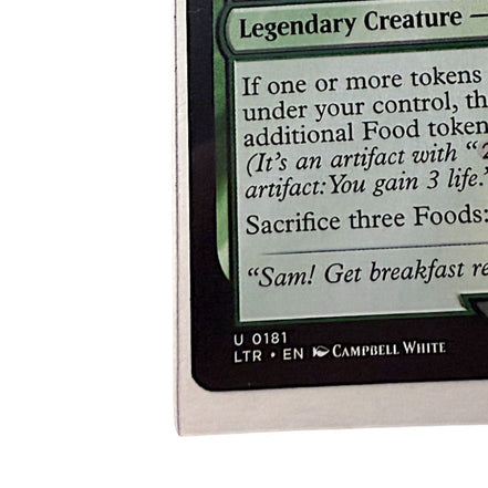 Bottom section of the Peregrin Took card with stats and artist credit.