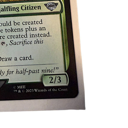 Magic: The Gathering Peregrin Took card featuring a halfling citizen with food tokens.