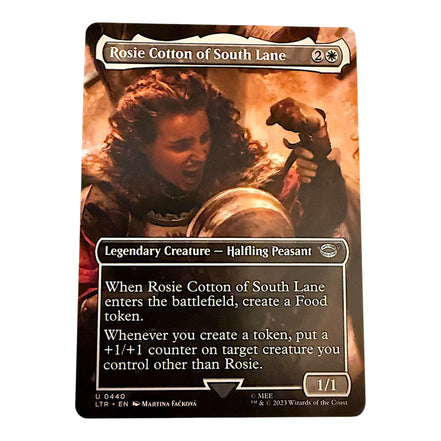 Magic: The Gathering Rosie Cotton of South Lane card featuring a legendary halfling peasant