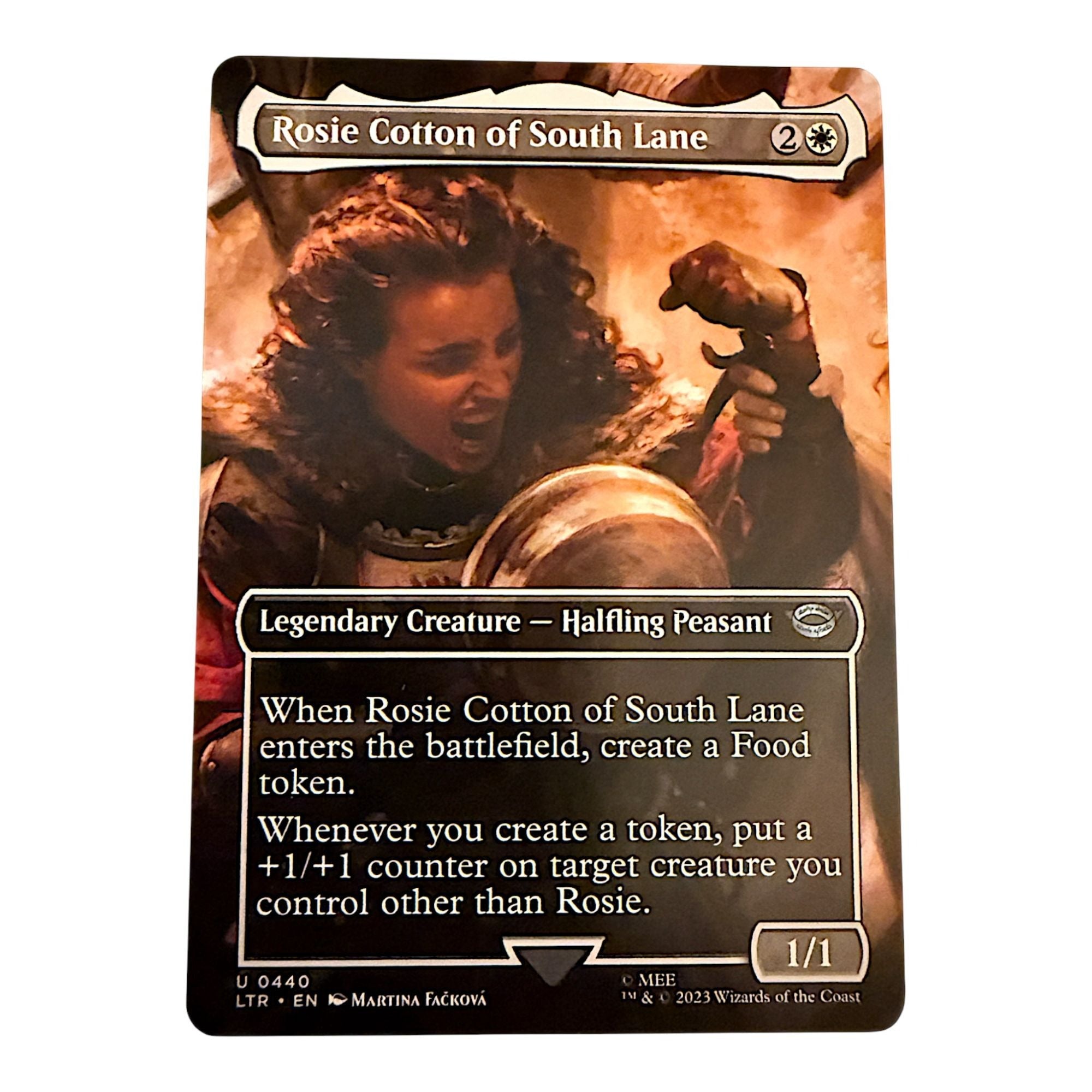 Magic: The Gathering Rosie Cotton of South Lane card featuring a legendary halfling peasant