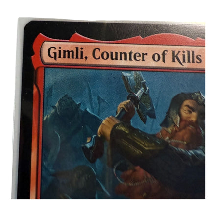 Close-up of Gimli, Counter of Kills card showing the legendary creature type and dwarf warrior classification.