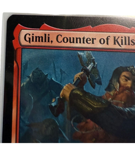 Close-up of Gimli, Counter of Kills card showing the legendary creature type and dwarf warrior classification.