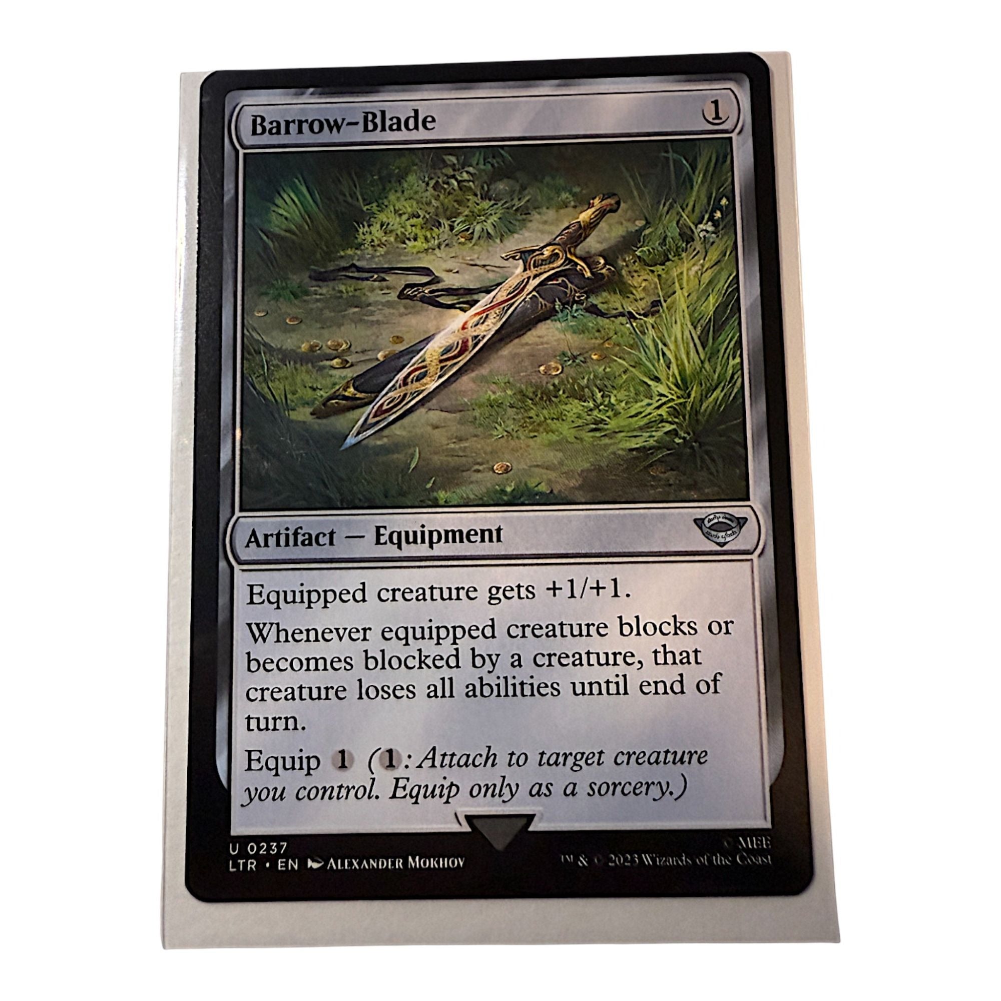 Magic: The Gathering Barrow-Blade card showing artifact equipment details