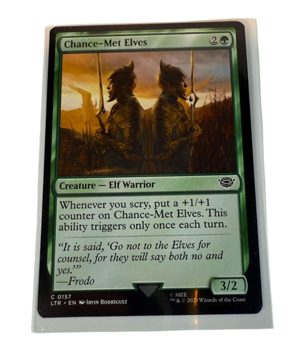 Magic The Gathering Chance-Met Elves card featuring Elf Warrior with sunset background